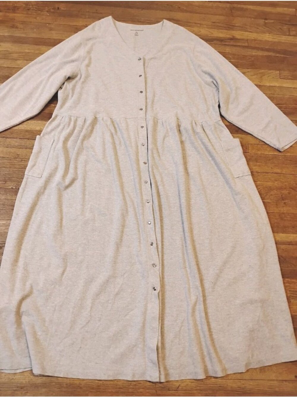 Vtg Only Necessities Pearl Snap Maxi Dress Heavyweight Casual Pockets 2XL Gray
